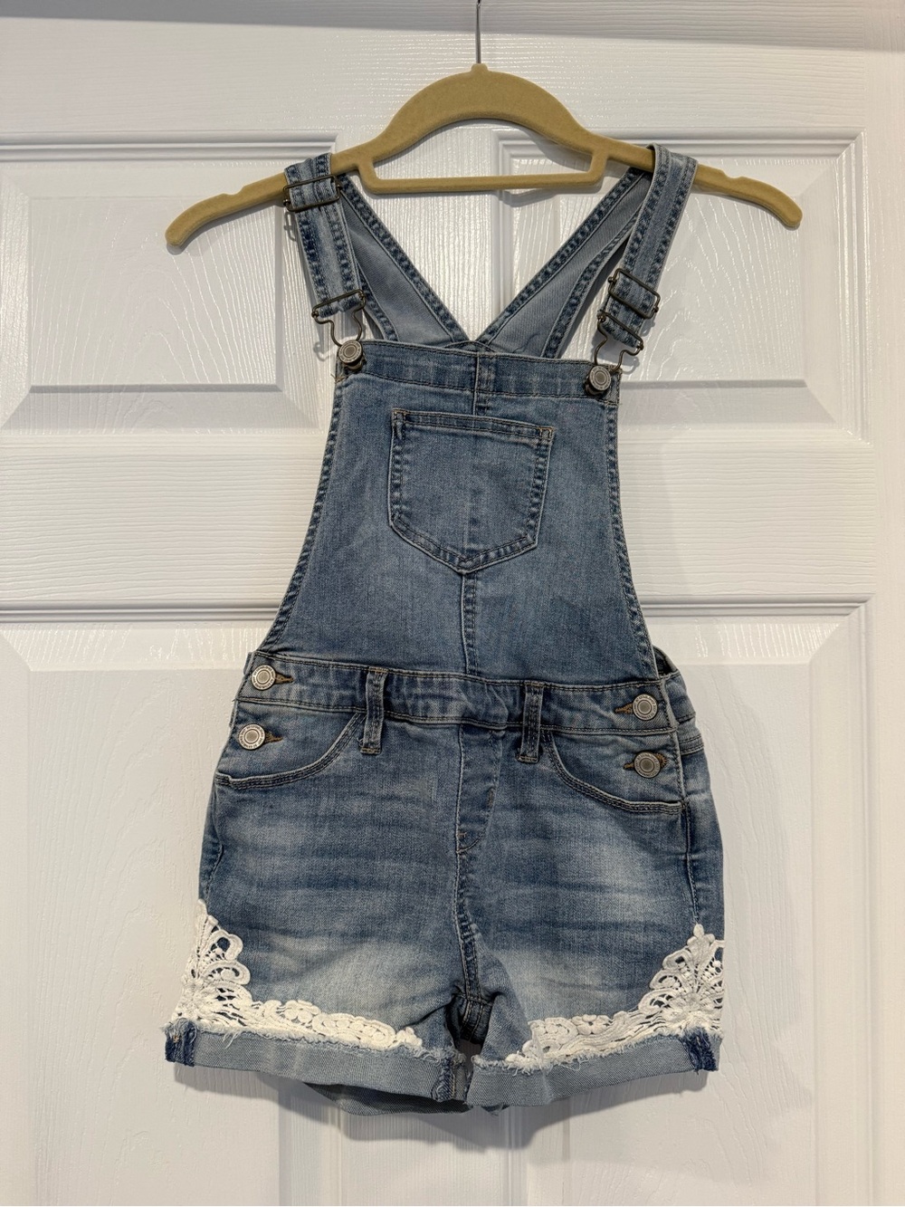 SO Light Blue Denim Shortalls with White Lace Trim